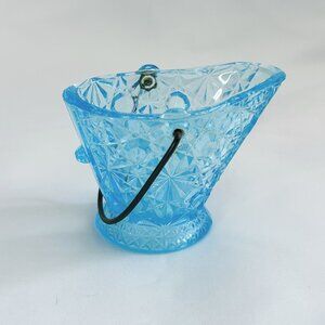 Beautiful Vintage Blue Glass Decorative Miniature Coal Bucket